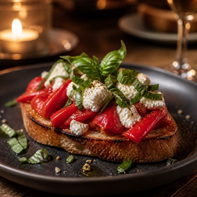 Közlenmiş Biber Bruschetta